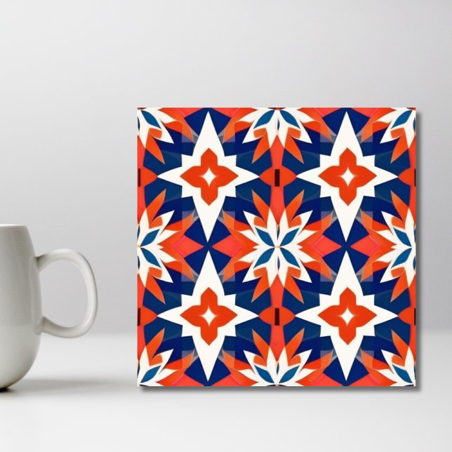 Blue and Red Moroccan Mosaic Pattern Ceramic Tile (Creator Uploaded)