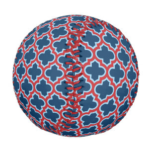 Blue and Red Moroccan Trellis, Lattice, Quatrefoil Baseball