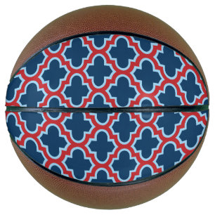 Blue and Red Moroccan Trellis, Lattice, Quatrefoil Basketball
