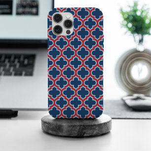 Blue and Red Moroccan Trellis, Lattice, Quatrefoil iPhone 15 Pro Max Case
