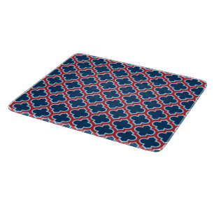 Blue and Red Moroccan Trellis, Lattice, Quatrefoil Cutting Board