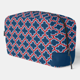 Blue and Red Moroccan Trellis, Lattice, Quatrefoil Dopp Kit