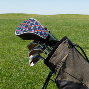 Blue and Red Moroccan Trellis, Lattice, Quatrefoil Golf Head Cover