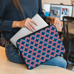 Blue and Red Moroccan Trellis, Lattice, Quatrefoil Laptop Sleeve