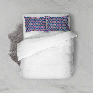 Blue and Red Moroccan Trellis, Lattice, Quatrefoil Pillowcase