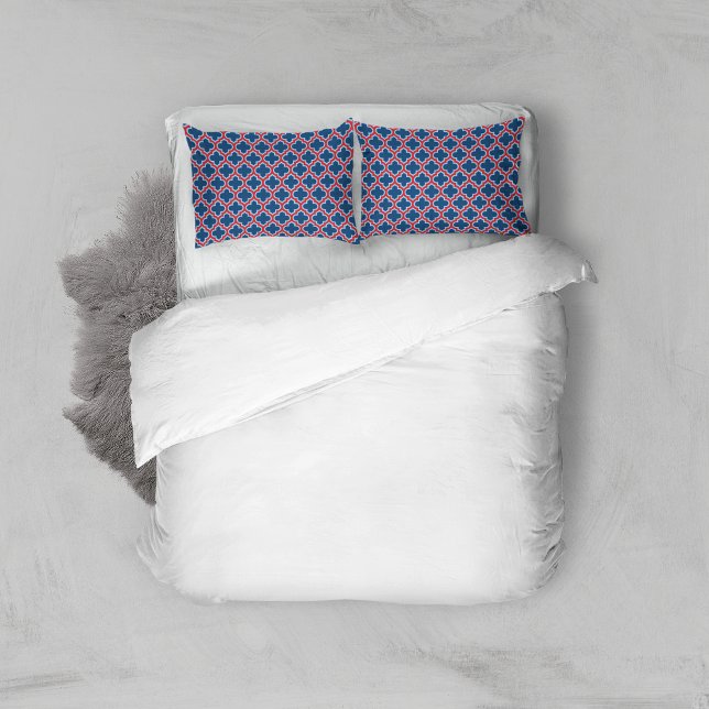 Blue and Red Moroccan Trellis, Lattice, Quatrefoil Pillowcase (Creator Uploaded)