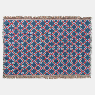 Blue and Red Moroccan Trellis, Lattice, Quatrefoil Throw Blanket