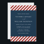 Blue and Red Nautical Stripes Wedding Invitation<br><div class="desc">Red and white diagonal stripes wedding invitation. Simple yet modern invitation perfect for nautical themed weddings. 


com 
 



 



 


com.</div>