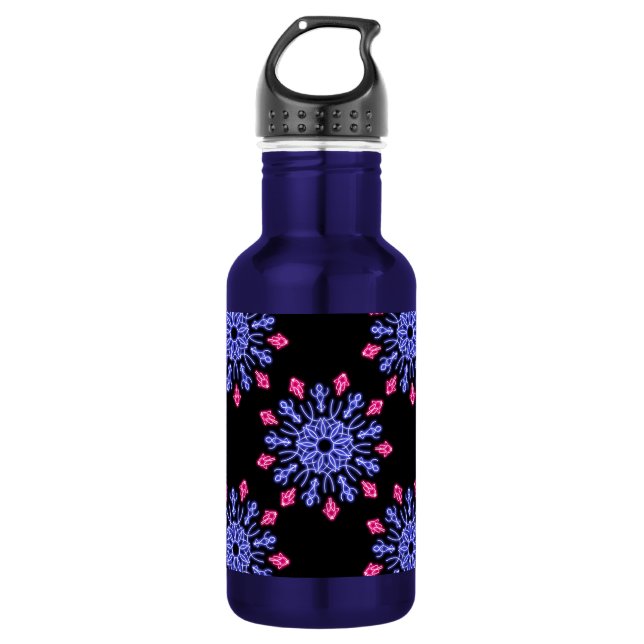 Blue and red neon flower 532 ml water bottle (Front)