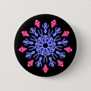 Blue and red neon flower 6 cm round badge
