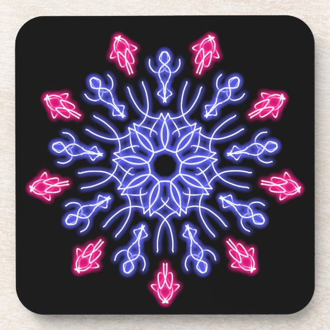 Blue and red neon flower coaster (Front)