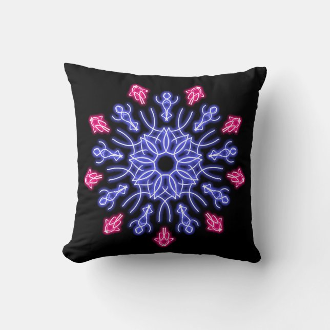 Blue and red neon flower cushion (Front)