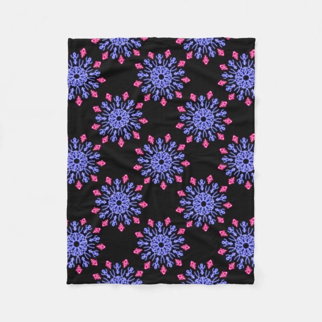 Blue and red neon flower fleece blanket (Front)
