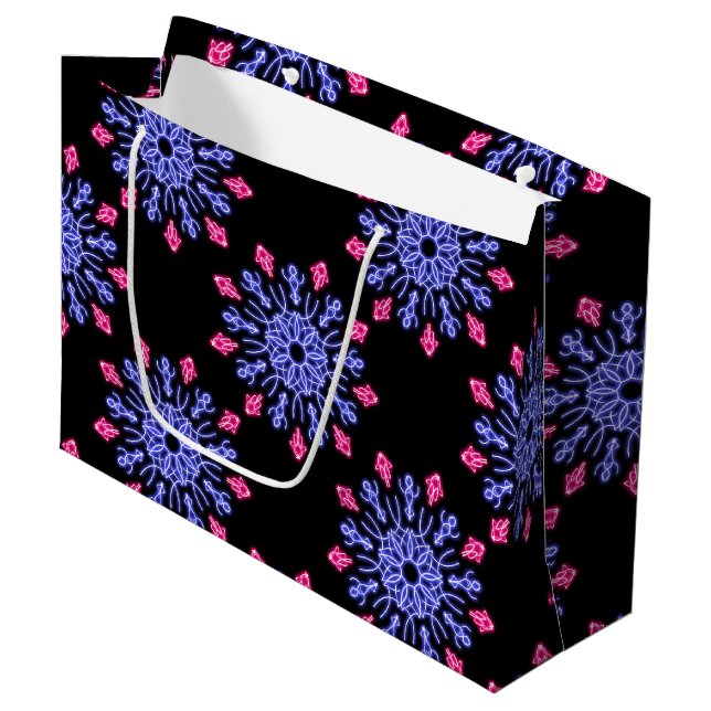 Blue and red neon flower large gift bag (Front Angled)
