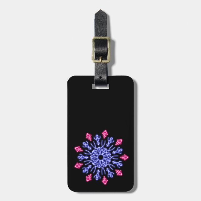 Blue and red neon flower luggage tag (Front Vertical)