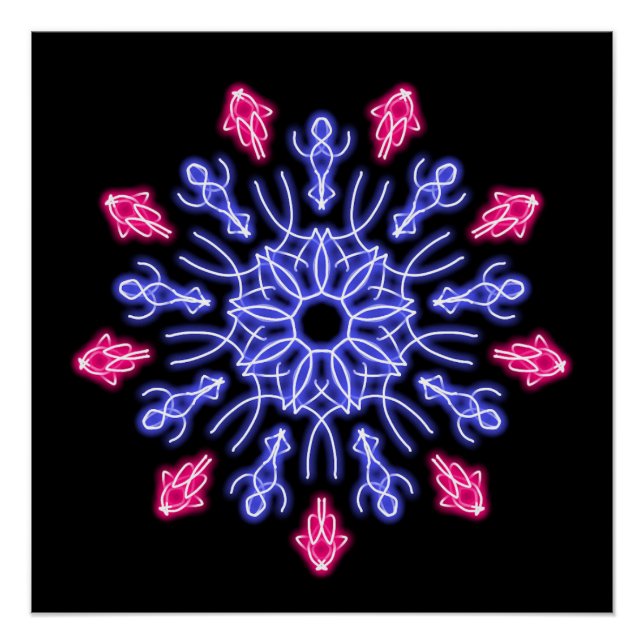 Blue and red neon flower poster (Front)