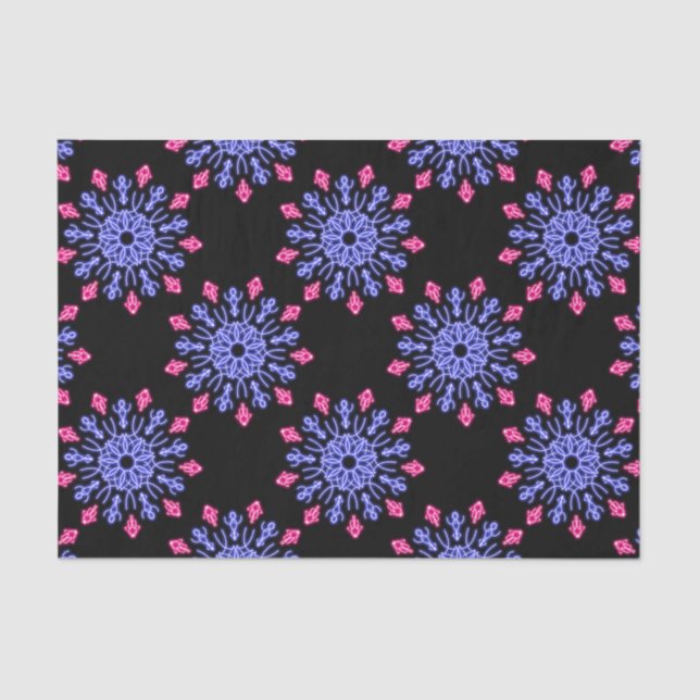 Blue and red neon flower tissue paper (Front)