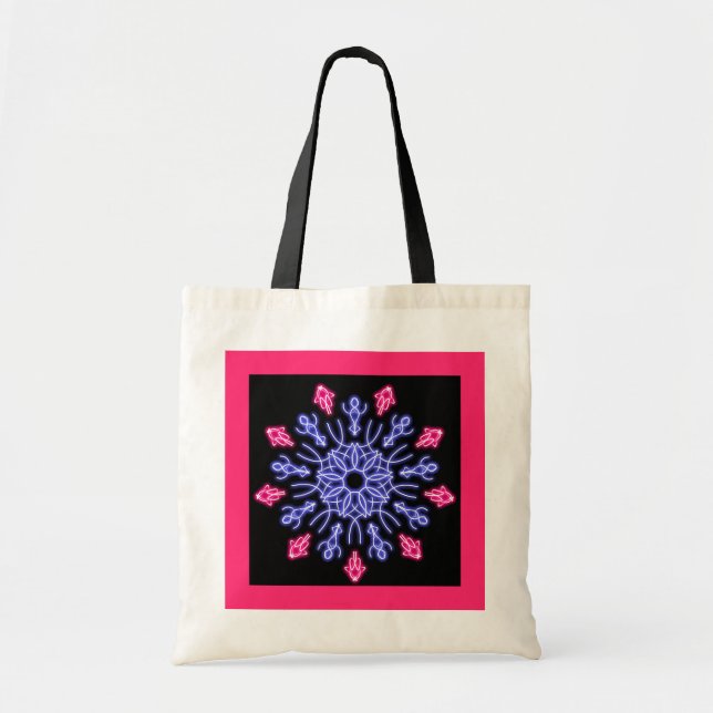 Blue and red neon flower tote bag (Front)