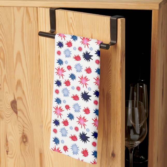 Blue and Red Paint Splatter Tea Towel (Thirds Fold)