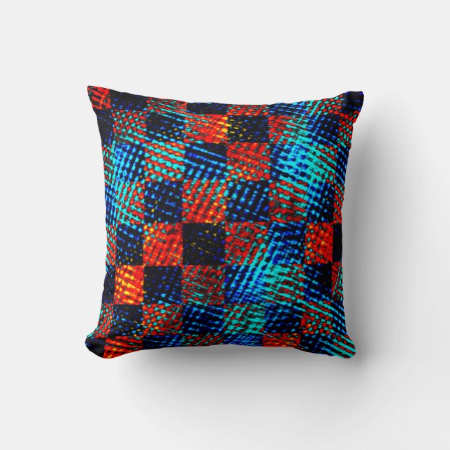 Blue and red plaid, stained or fake dirty cushion (Front)