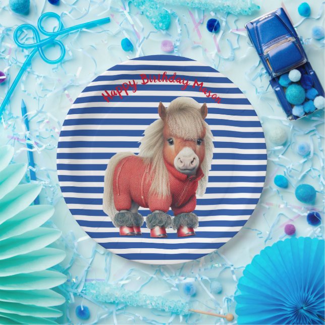 Blue and Red Pony Paper Plate (Party)