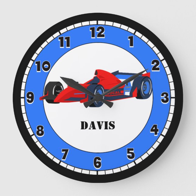 Blue and Red Race Car Custom Kid's Large Clock (Front)