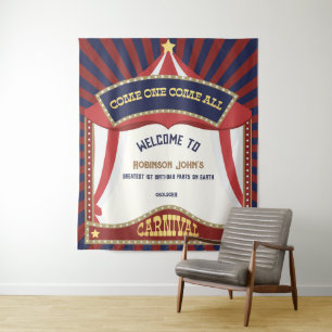 Blue and Red Retro Carnival birthday Backdrops Tapestry