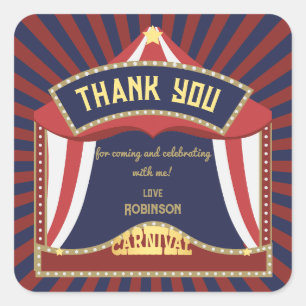 Blue and Red Retro Carnival birthday Square Sticker