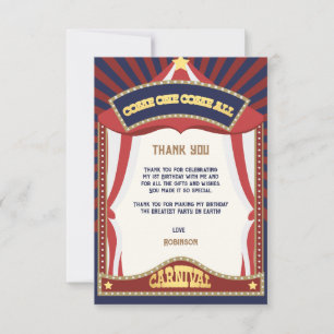 Blue and Red Retro Carnival birthday Thank You Card