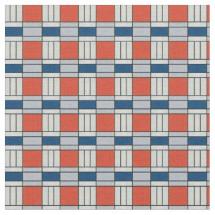 Blue and Red Retro Geometric Pattern Fabric