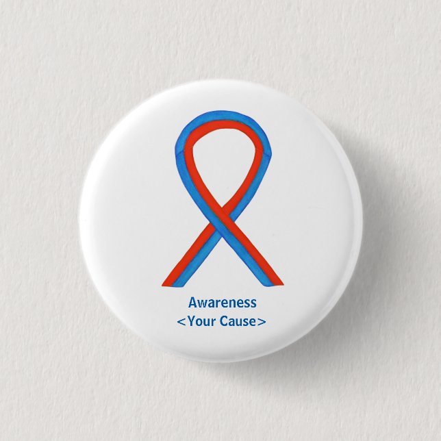 Blue and Red Ribbon Awareness Button Pins (Front)