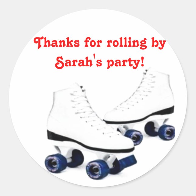 Blue and Red Roller Skate Birthday Sticker (Front)