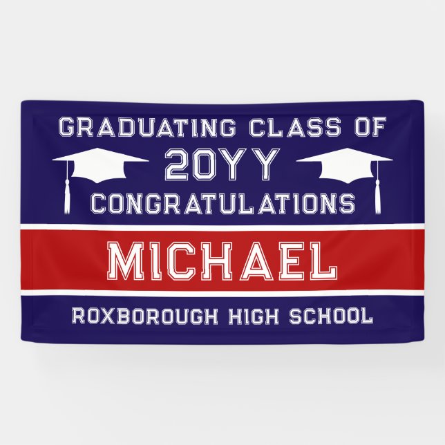 Blue and Red School Colours Graduation Banner (Horizontal)