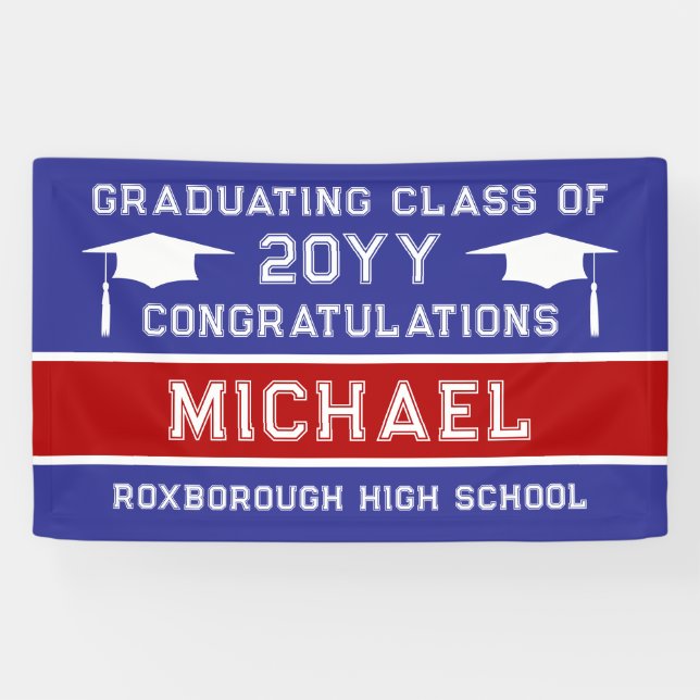 Blue and Red School Colours Graduation Banner (Horizontal)