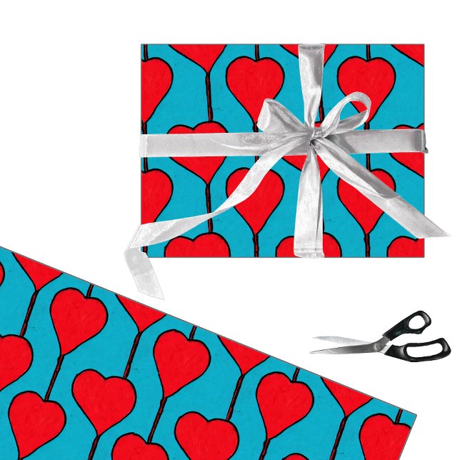 Blue and red simple hearts wrapping paper (Creator Uploaded)