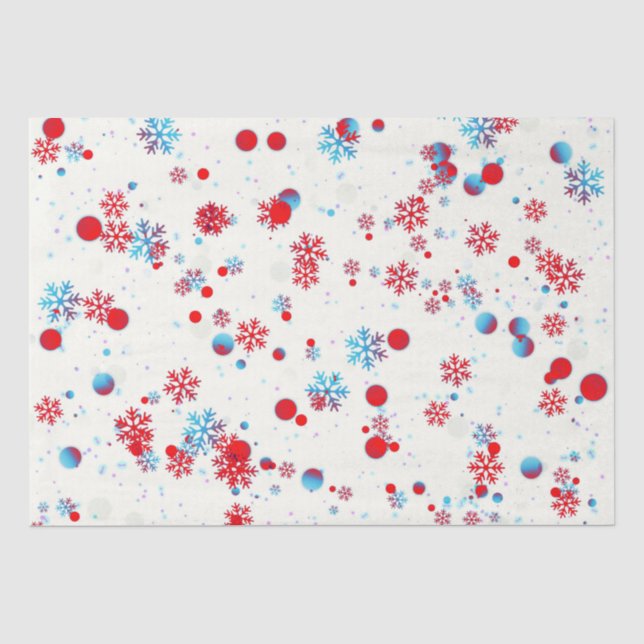 Blue and Red Snowflake Design Tissue Paper (Front)