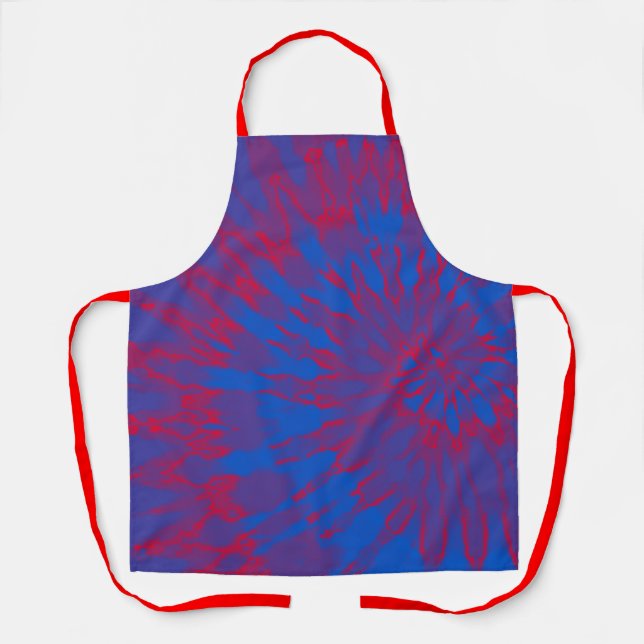 Blue and Red Spiral Tie Dye Apron (Front)
