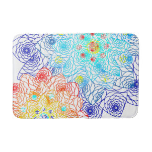 Blue and Red Spring Flowers  Bath Mat