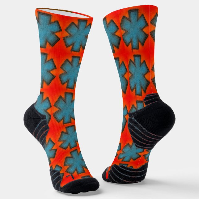 blue and red "Star of Life" Ems socks (Angled)