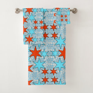 Blue and Red Star Pattern Bath Towel Set