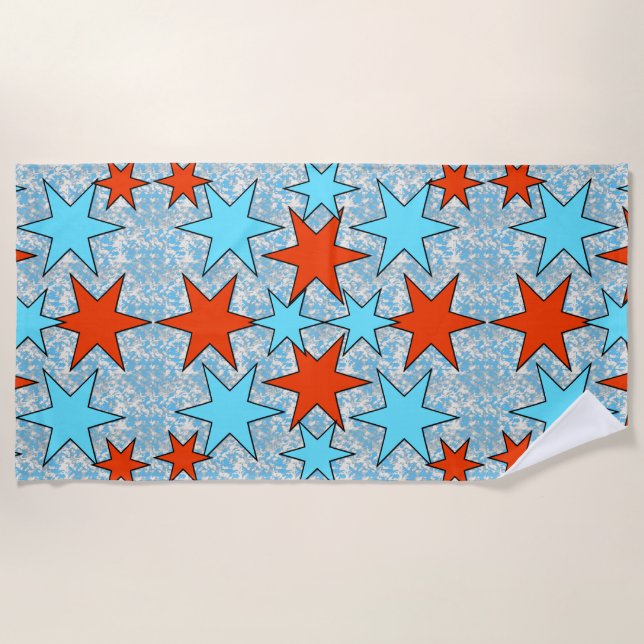 Blue and Red Star Pattern Beach Towel (Front)