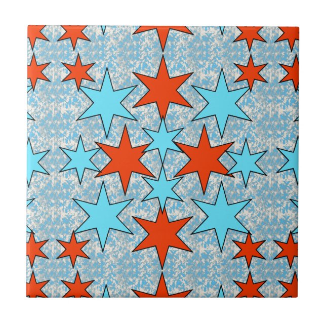 Blue and Red Star Pattern Ceramic Tile (Front)