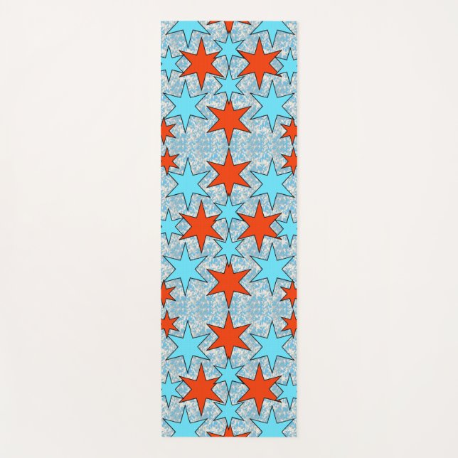 Blue and Red Star Pattern Yoga Mat (Front)