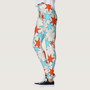 Blue and Red Star Print Leggings