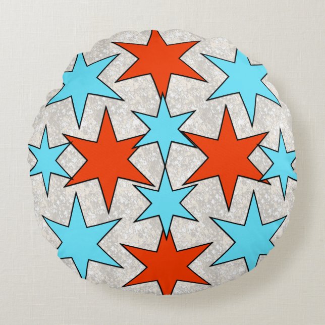 Blue and Red Star Print Round Cushion (Front)