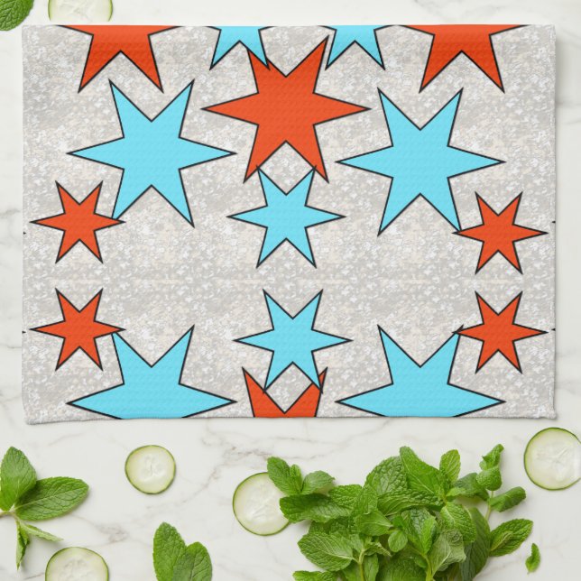 Blue and Red Star Print Tea Towel (Folded)