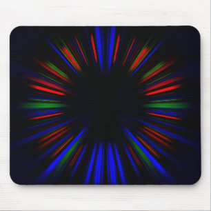 Blue and red starburst pattern mouse pad