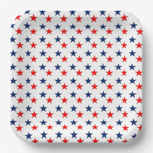 Blue And Red Stars Pattern Paper Plate
