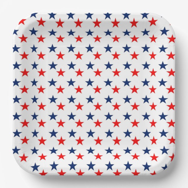 Blue And Red Stars Pattern Paper Plate (Front)