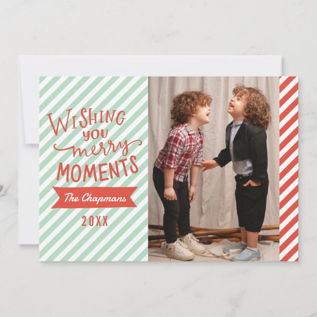 Blue and Red stripes Christmas Holiday Photocard (Front)